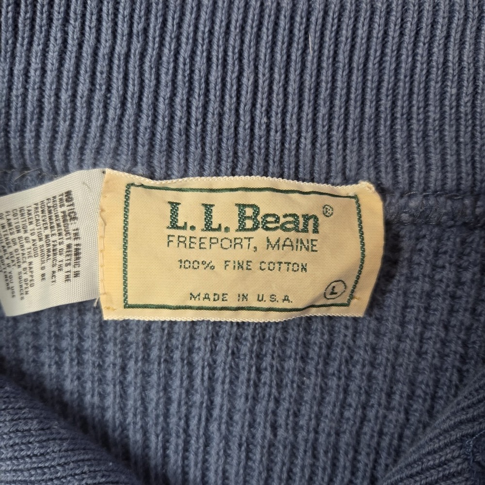 Vintage L.L. Bean Mens Knit Henley Sweater Made USA 100% Cotton Size L Preppy - Picture 5 of 6